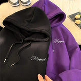 FOESCE Men's High Street Letter Print Hoodies 2025 New Casual Oversized Aesthetic Hooded Sweatshirts Man Y2K Vintage Long Sleeve Hoodie