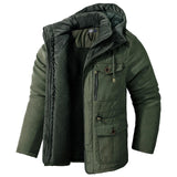 Men's Jacket - US, Large, Hooded, Cotton, Thickened, Multi Pocket, Casual, Mid length Coat