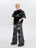FOESCE Men's Jeans Wide Leg Denim Pants Fashion Loose Ripped Jeans Straight Streetwear Casual Trousers Hip Hop Pants Male