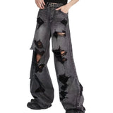 FOESCE Men's Jeans Wide Leg Denim Pants Fashion Loose Ripped Jeans Straight Streetwear Casual Trousers Hip Hop Pants Male