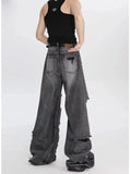 FOESCE Men's Jeans Wide Leg Denim Pants Fashion Loose Ripped Jeans Straight Streetwear Casual Trousers Hip Hop Pants Male