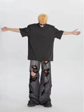 FOESCE Men's Jeans Wide Leg Denim Pants Fashion Loose Ripped Jeans Straight Streetwear Casual Trousers Hip Hop Pants Male