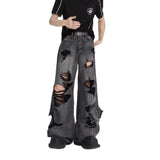 FOESCE Men's Jeans Wide Leg Denim Pants Fashion Loose Ripped Jeans Straight Streetwear Casual Trousers Hip Hop Pants Male