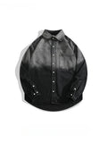 FOESCE Men's Lapel Handsome Black Grey Gradient Denim Shirt Jacket Spring Autumn Trendy Street Casual Versatile Single-breasted Shirts