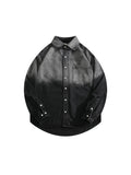 FOESCE Men's Lapel Handsome Black Grey Gradient Denim Shirt Jacket Spring Autumn Trendy Street Casual Versatile Single-breasted Shirts