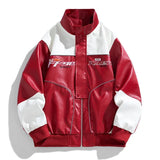 FOESCE Men's Leather Clothing 2024 Autumn New patchwork Color Trend Print Outdoor Cycling Motorcycle Suit Men Versatile Leather Jacket