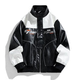 FOESCE Men's Leather Clothing 2024 Autumn New patchwork Color Trend Print Outdoor Cycling Motorcycle Suit Men Versatile Leather Jacket