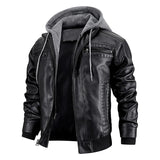 FOESCE Men's Leather Jacket Motorcycle Slim Fit Hooded PU Coat Top Autumn Winter Casual Windproof Men's Clothing Detachable Hat S-XXXL