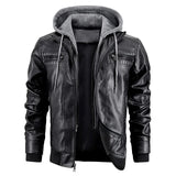 FOESCE Men's Leather Jacket Motorcycle Slim Fit Hooded PU Coat Top Autumn Winter Casual Windproof Men's Clothing Detachable Hat S-XXXL