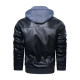FOESCE Men's Leather Jacket Motorcycle Slim Fit Hooded PU Coat Top Autumn Winter Casual Windproof Men's Clothing Detachable Hat S-XXXL