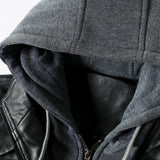 FOESCE Men's Leather Jacket Motorcycle Slim Fit Hooded PU Coat Top Autumn Winter Casual Windproof Men's Clothing Detachable Hat S-XXXL