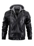 FOESCE Men's Leather Jacket Motorcycle Slim Fit Hooded PU Coat Top Autumn Winter Casual Windproof Men's Clothing Detachable Hat S-XXXL