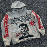 FOESCE Men's Letters and Patten Printed Hoodies Autumn Y2k Retro Sweatshirts Loose Casual Punk Harajuku Long Sleeve Pullovers Clothes