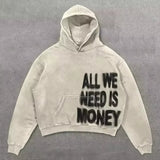 FOESCE Men's Letters and Patten Printed Hoodies Autumn Y2k Retro Sweatshirts Loose Casual Punk Harajuku Long Sleeve Pullovers Clothes