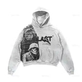 FOESCE Men's Letters and Patten Printed Hoodies Autumn Y2k Retro Sweatshirts Loose Casual Punk Harajuku Long Sleeve Pullovers Clothes