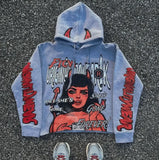 FOESCE Men's Letters and Patten Printed Hoodies Autumn Y2k Retro Sweatshirts Loose Casual Punk Harajuku Long Sleeve Pullovers Clothes