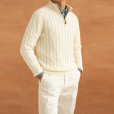 FOESCE Men's Light Luxury Turtleneck Jacquard Knit Zipper Pullover Leisure Vintage Solid Color Long Sleeve Sweater Korean Style Clothes