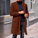 FOESCE Men's Long Coat Wool Blend Double Breasted Jacket Casual Lapel With Lining Street Outer Warm Men's Clothing EU SIZE M-XXL