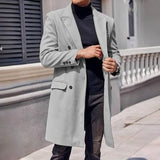 FOESCE Men's Long Coat Wool Blend Double Breasted Jacket Casual Lapel With Lining Street Outer Warm Men's Clothing EU SIZE M-XXL