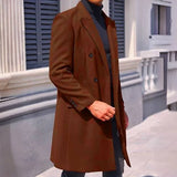 FOESCE Men's Long Coat Wool Blend Double Breasted Jacket Casual Lapel With Lining Street Outer Warm Men's Clothing EU SIZE M-XXL