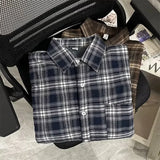 Men's Long Sleeve Fleece-lined Plaid Shirt American Style Vintage Casual Trendy Loose-fit Jacket For Autumn Winter