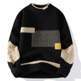 FOESCE Men's Mock Neck Knitted Sweater Fashion Patchwork Knitting Pullovers Men Autumn Winter Daily Casual Warm Pullover Sweaters Man
