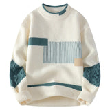FOESCE Men's Mock Neck Knitted Sweater Fashion Patchwork Knitting Pullovers Men Autumn Winter Daily Casual Warm Pullover Sweaters Man