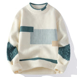 FOESCE Men's Mock Neck Knitted Sweater Fashion Patchwork Knitting Pullovers Men Autumn Winter Daily Casual Warm Pullover Sweaters Man