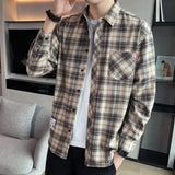 FOESCE Men's Plaid Shirt 2025 Korean Style High-End Feel Good Autumn New Loose Fit Long Sleeve American Style Casual Shirt