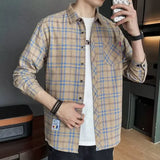 FOESCE Men's Plaid Shirt 2025 Korean Style High-End Feel Good Autumn New Loose Fit Long Sleeve American Style Casual Shirt