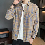 FOESCE Men's Plaid Shirt 2025 Korean Style High-End Feel Good Autumn New Loose Fit Long Sleeve American Style Casual Shirt