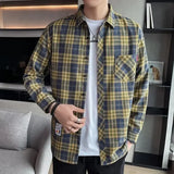 FOESCE Men's Plaid Shirt 2025 Korean Style High-End Feel Good Autumn New Loose Fit Long Sleeve American Style Casual Shirt