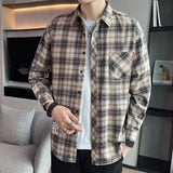 FOESCE Men's Plaid Shirt 2025 Korean Style High-End Feel Good Autumn New Loose Fit Long Sleeve American Style Casual Shirt