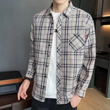 FOESCE Men's Plaid Shirt 2025 Korean Style High-End Feel Good Autumn New Loose Fit Long Sleeve American Style Casual Shirt