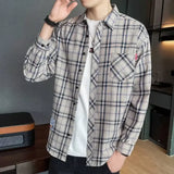 FOESCE Men's Plaid Shirt 2025 Korean Style High-End Feel Good Autumn New Loose Fit Long Sleeve American Style Casual Shirt