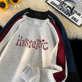 FOESCE Men's Streetwear Hip Hop Colorblock Sweatshirt Loose Long Sleeve Casual Pullover Sweatshirt Round Neck Sweatshirts