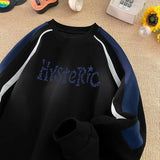 FOESCE Men's Streetwear Hip Hop Colorblock Sweatshirt Loose Long Sleeve Casual Pullover Sweatshirt Round Neck Sweatshirts