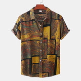 FOESCE Men's Summer Hawaiian Casual Fashion Social Beach Style Short Sleeve Oversized Flower Print Loose Vintage Resort Shirt Chinese