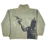 FOESCE Men's Vintage Knit Sweaters Fall/Winter Pullover Sweater Turtleneck Unisex Y2K Harajuku Oversized Sweater Print Chic Aesthetics