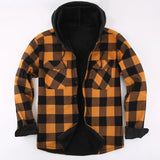FOESCE Men's long sleeve shirt hoodie thick and fluffy warm fashion high quality comfortable soft clothes autumn winter plaid coat