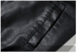 FOESCE Mens Hooded PU Leather Jacket Motorcycle Hooded Young Leather Plus Cotton Padded Coat Men
