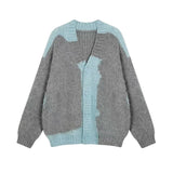 FOESCE Mens Jacquard Patchwork Knit Cardigan Sweater Korean Popular Retro Long Sleeve Streetwear Cardigans Leisure Knitwear Sweatercoat