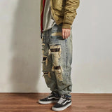 FOESCE Mens Jeans Ripped Casual Pants Autumn Fashion Retro Streetwear Youth Campus Trend Wide Leg Straight Pants Men'S Clothing 2025