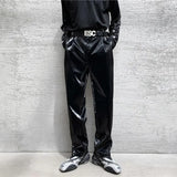 FOESCE Mens Leather Pants Classy Trendy High Street Black Straight Motorcycle Pants Punk Style Chic Stage Trousers Men'S Wear 2025