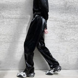 FOESCE Mens Leather Pants Classy Trendy High Street Black Straight Motorcycle Pants Punk Style Chic Stage Trousers Men'S Wear 2025