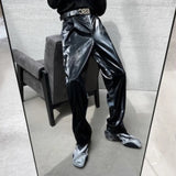 FOESCE Mens Leather Pants Classy Trendy High Street Black Straight Motorcycle Pants Punk Style Chic Stage Trousers Men'S Wear 2025