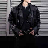 FOESCE Mens Pu Leather Jacket Machine Casual Lined Leather Jacket Autumn Streetwear Personality Trend Temperament Tops Men'S Clothing