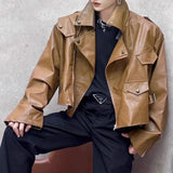FOESCE Mens Pu Leather Jacket Machine Casual Lined Leather Jacket Autumn Streetwear Personality Trend Temperament Tops Men'S Clothing