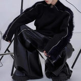 FOESCE Mens Sweater Hand Zipper Deconstructed Knit Sweater Autumn Streetwear Fashion Campus Performance Long Sleeve Top Men'S Clothing