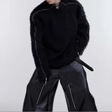 FOESCE Mens Sweater Hand Zipper Deconstructed Knit Sweater Autumn Streetwear Fashion Campus Performance Long Sleeve Top Men'S Clothing